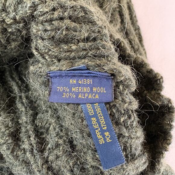 Polo Ralph Lauren Cable Knit Cowl Neck Green Sweater Wool/Alpaca Fits Medium - Picture 11 of 14